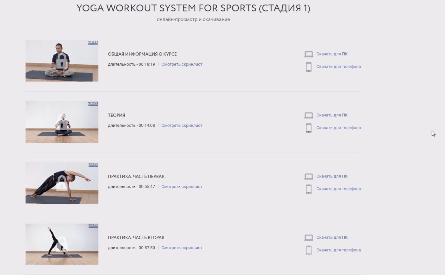 Yoga Workout system for sports. Стадия 1 (Андрей Сидерский)
