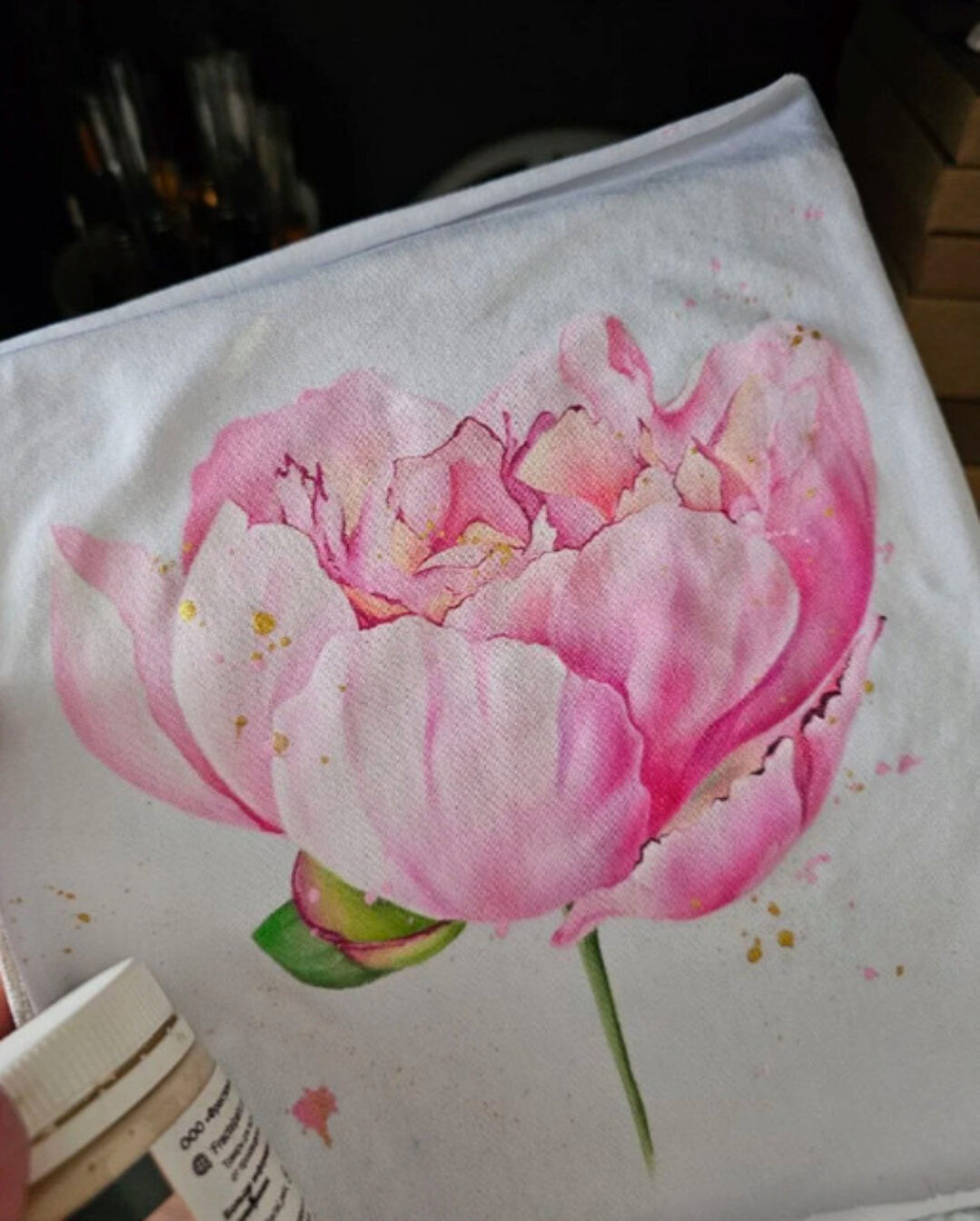 Роспись по ткани. Пионы+протея+лимоны+лев (Даша Лисенкова)