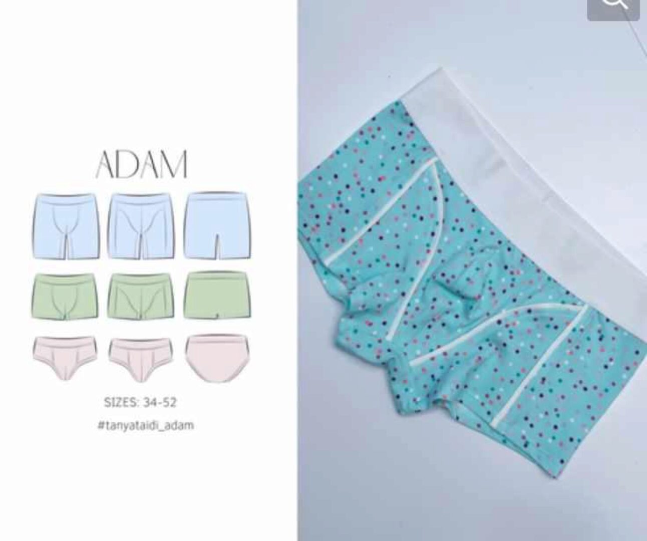 [Tanyataidi] Выкройка мужских трусов 6 в 1 Adam. Размеры 34-52 (Таня Замерова)