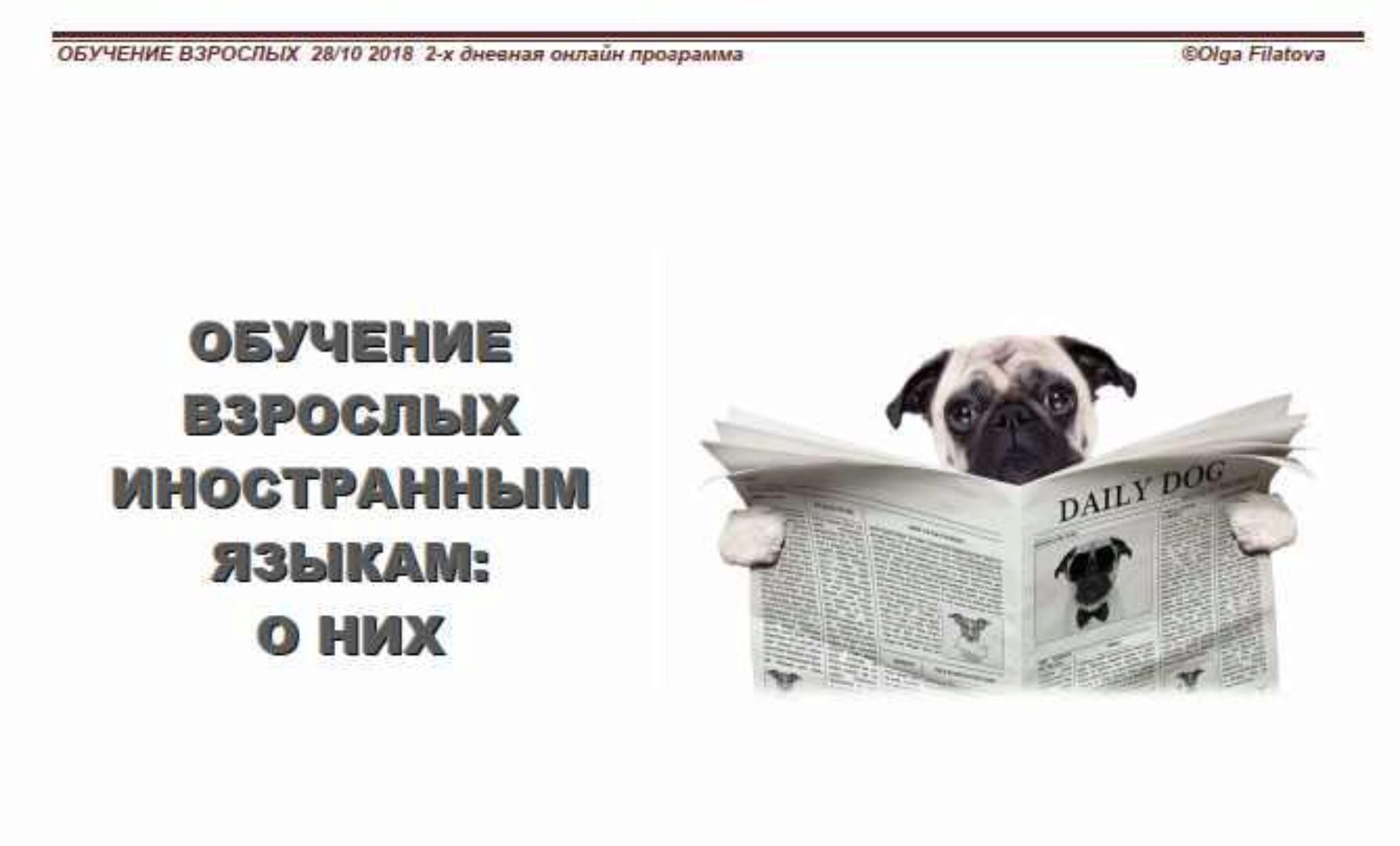 Интенсив Обучение взрослых иностранным языкам о них (Ольга Филатова)