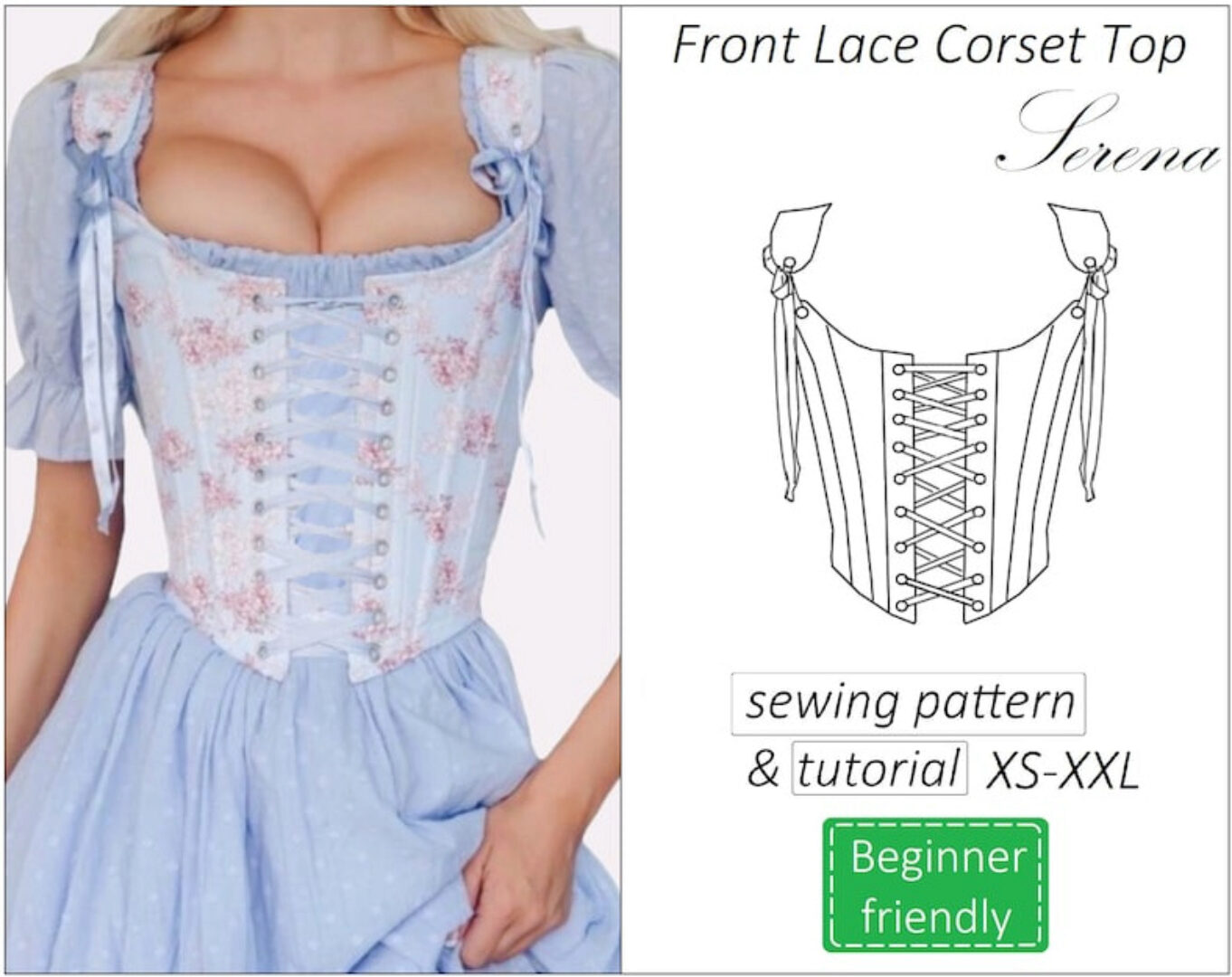 [Etsy] Front lace corset top Serena. Выкройка и Мастер класс Корсета Серена. Размеры XS-XXL