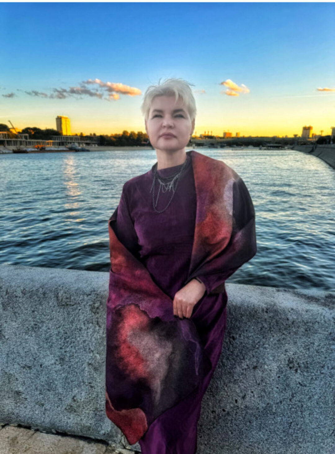 Палантин в авторской технике акварельных волокон Флюид-арт (Наталья Король)