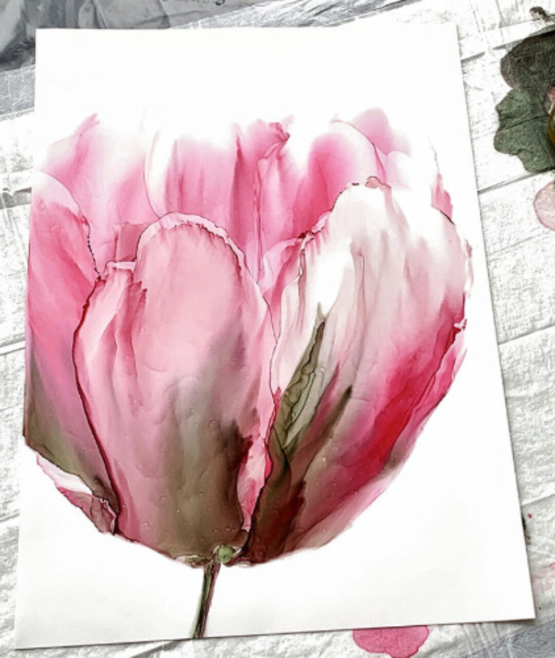 Акварельные цветы спиртовыми чернилами (Саша Федорова)