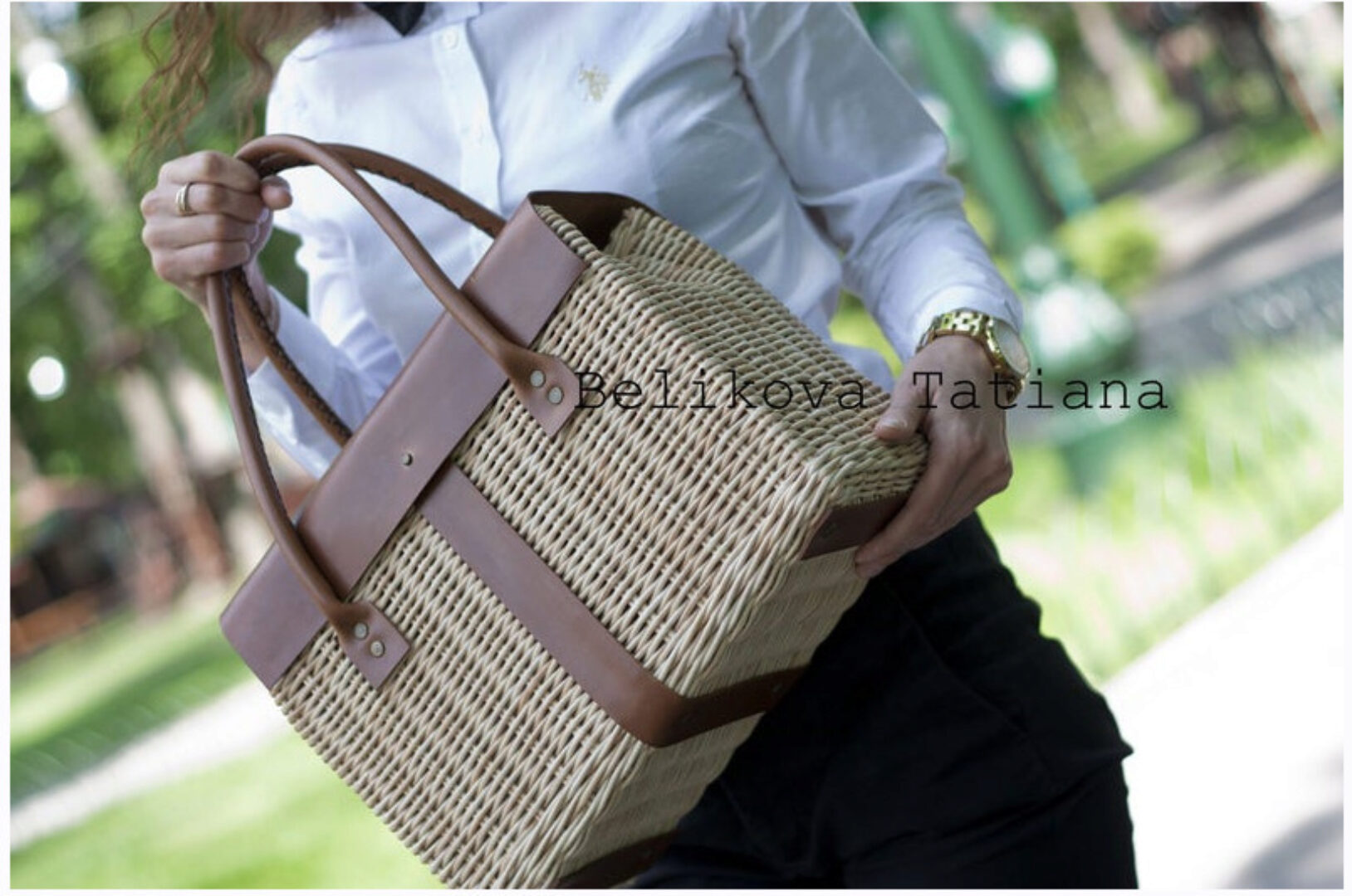 [Плетение] Плетеная сумка-чемодан из бумажной лозы и кожи (Татьяна Беликова)