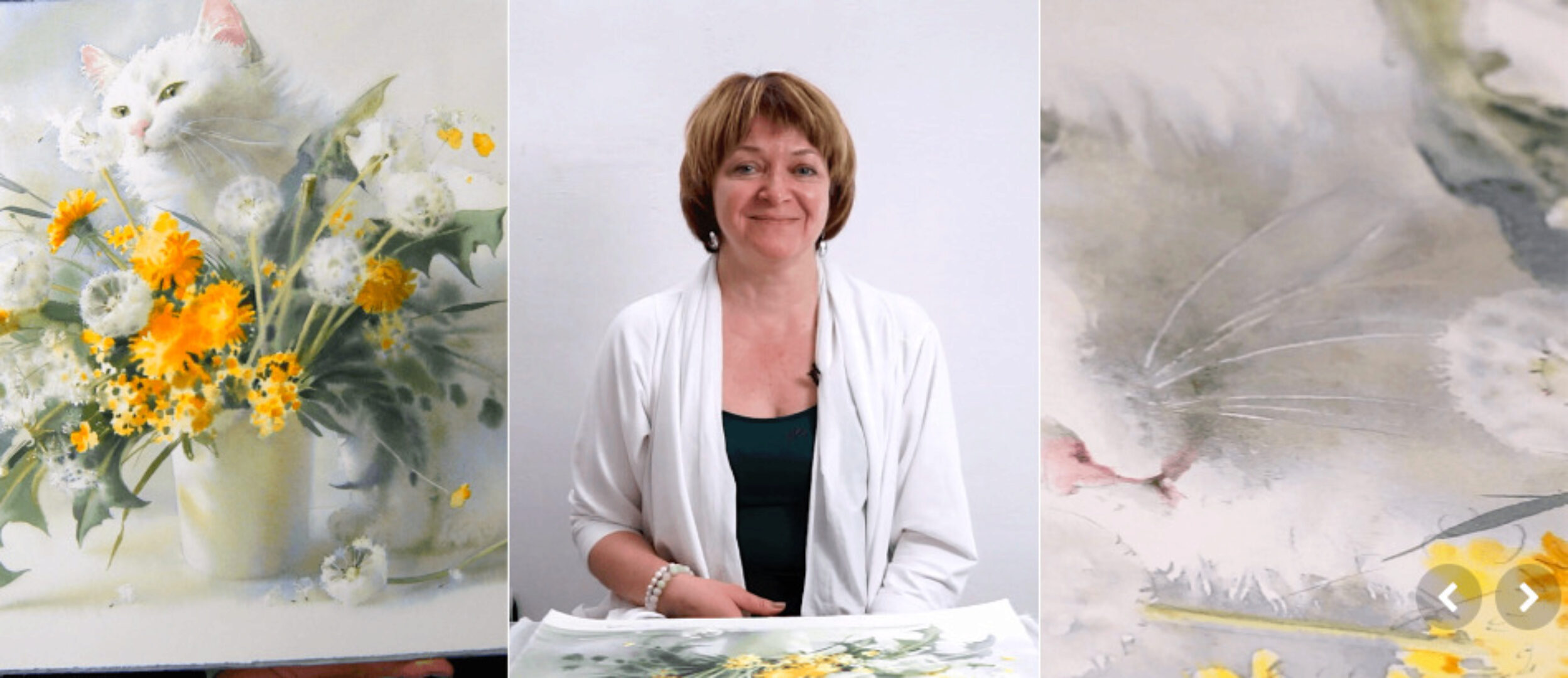 [lectoroom]  Одуванчики и белая кошка акварелью (Елена Базанова)