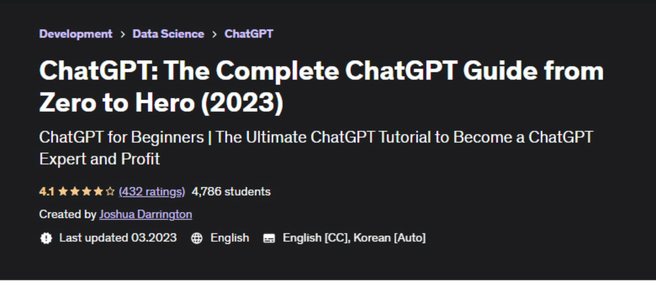 [Udemy] ChatGPT: полное руководство по ChatGPT от нуля до героя (Joshua Darrington)