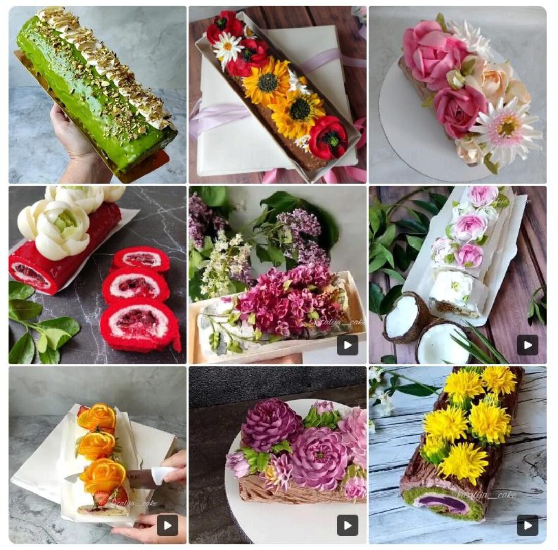 Рулеты + декор и оформление цветами из крема и шоколада (Виталия Сейдаметова)