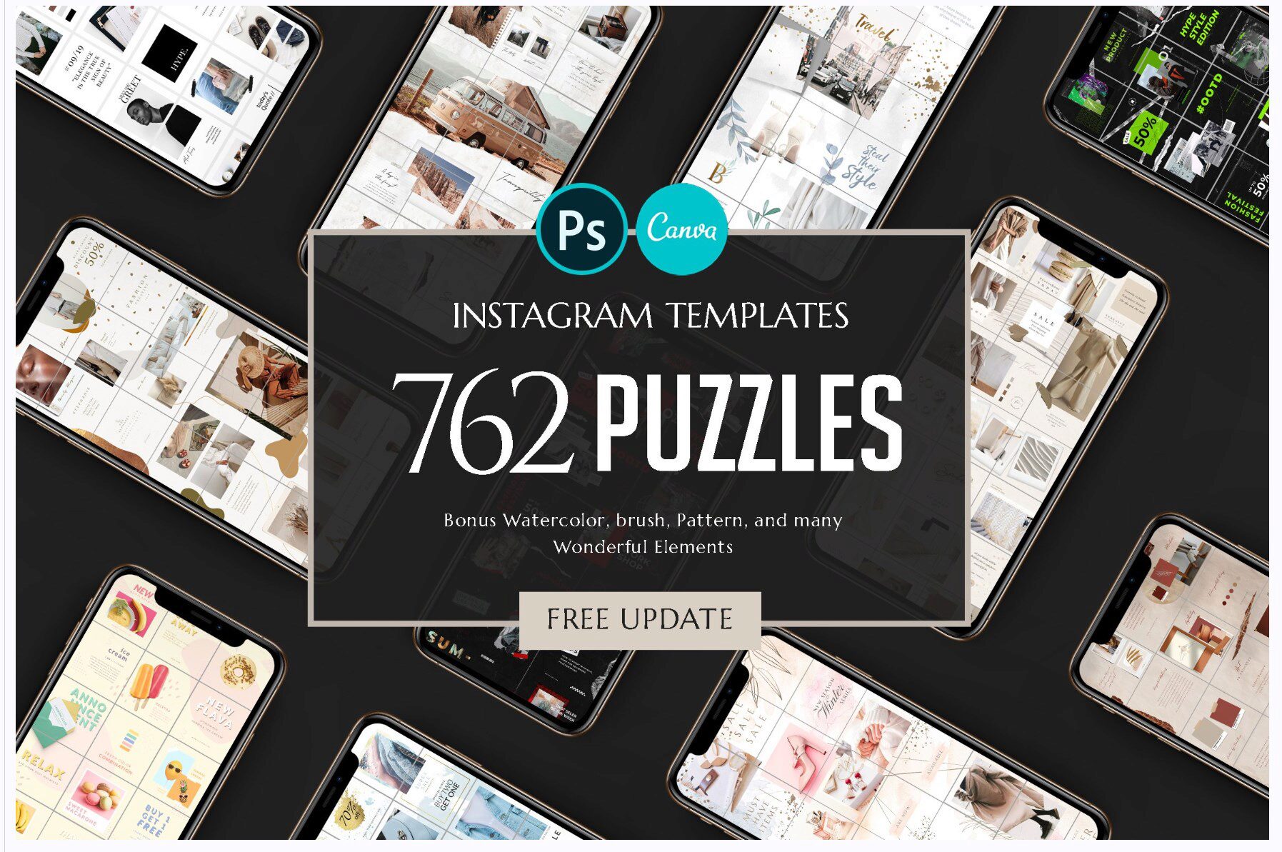 [PSD + Canva] 760 Шаблонов Instagram Puzzle - Mega Bundle