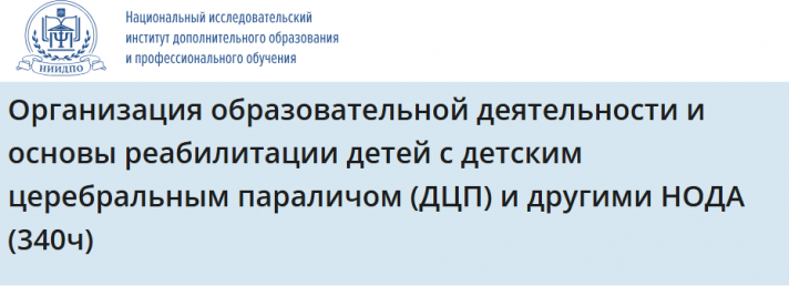 [НИИДПО] Организация образовательной деятельности и основы реабилитации детей с детским церебральным параличом ДЦП и другими НОДА 340