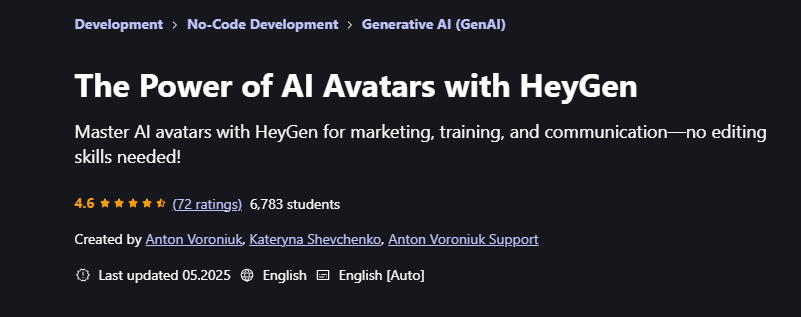 [Udemy] Сила ИИ-аватаров с HeyGen (Антон Воронюк)