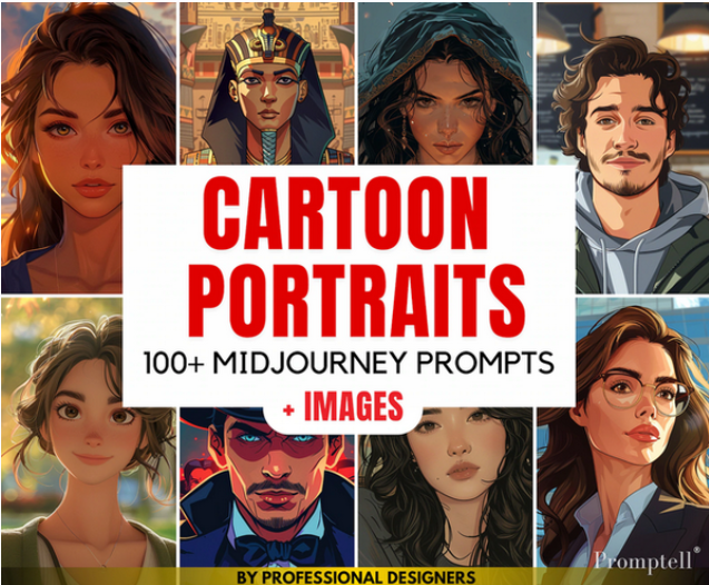 [Promptell] 100+ мультяшных портретных промптов для Midjourney