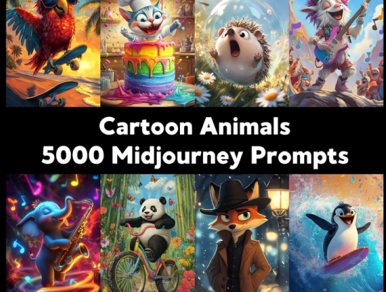 [ChillaxDesignsArt] 5000 промптов изображений мультяшных животных для постеров, клипартов, комиксов в Midjourney