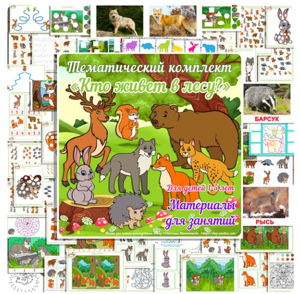 [shop.amelica] Тематический комплект развивающего материала для детей «Кто живет в лесу?» (Светлана Шапошникова)