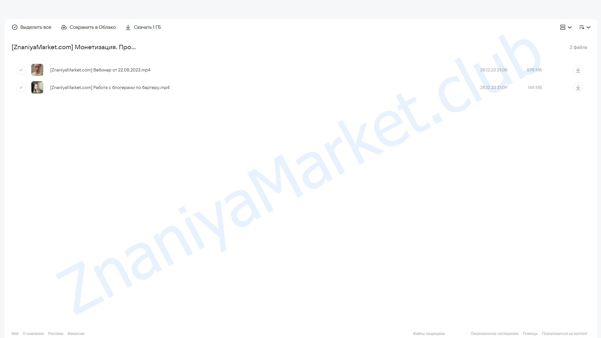 Монетизация. Продукт для инфобизнеса. Тариф Базовый (Юлия Ивлиева) облако mail, фото 2 из 2.