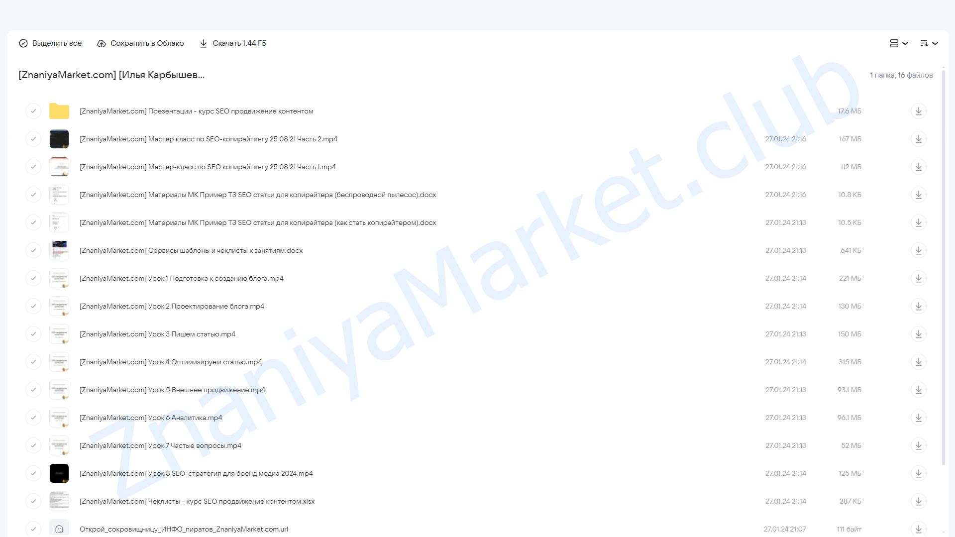 Видеокурс SEO продвижение контента (Илья Карбышев) облако mail, фото 2 из 2.