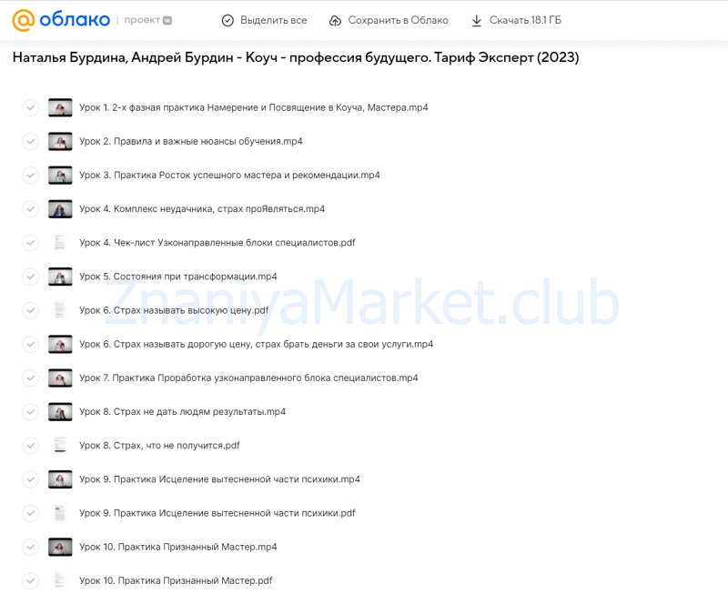 Коуч - профессия будущего. Тариф Эксперт (Наталья Бурдина, Андрей Бурдин) скрин на облаке, фото 2 из 2.