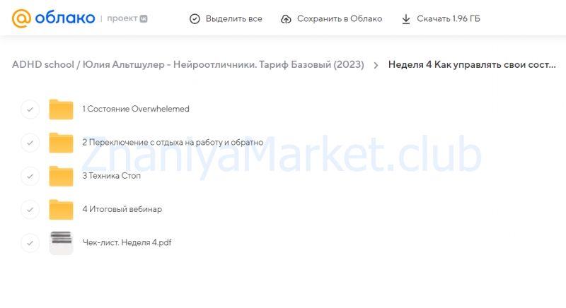 [ADHD school] Нейроотличники. Тариф Базовый (Юлия Альтшулер) скрин на облаке, фото 2 из 2.
