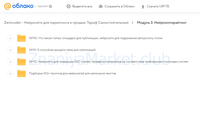 [Zerocoder] Нейросети для маркетинга и продаж. Тариф Самостоятельный (Кирилл Пшинник, Мария Размазина) скрин на облаке, фото 2 из 2.