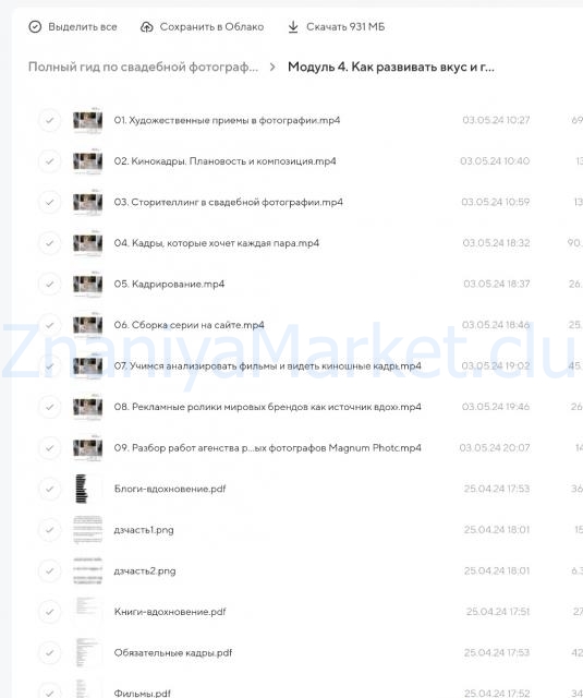 Полный гид по свадебной фотографии. Тариф Prof (Настя Николаева) скрин на облаке, фото 2 из 2.